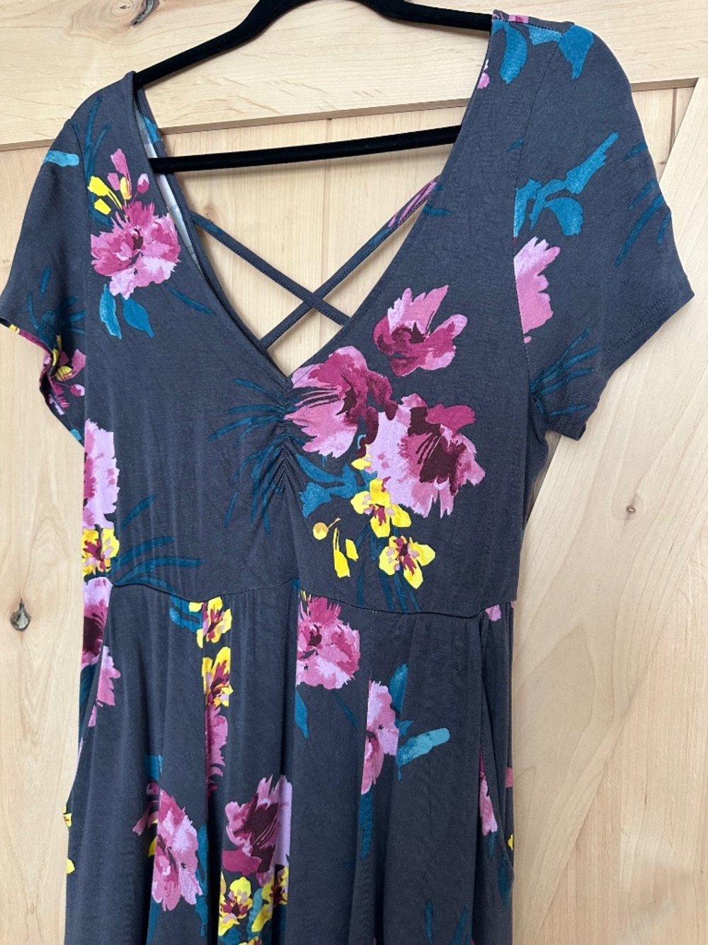 Torrid Super Soft Knits Gray Floral Dress, Size 0 (14W) - Picture 8 of 10